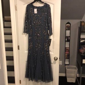Brand New long, navy, beaded dress!!